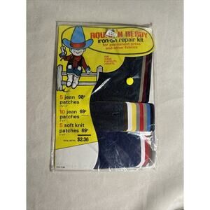 Plasti-Stitch Rough' n Ready Iron-On Repair Kit 20 Patches Jeans Soft Knit VTG